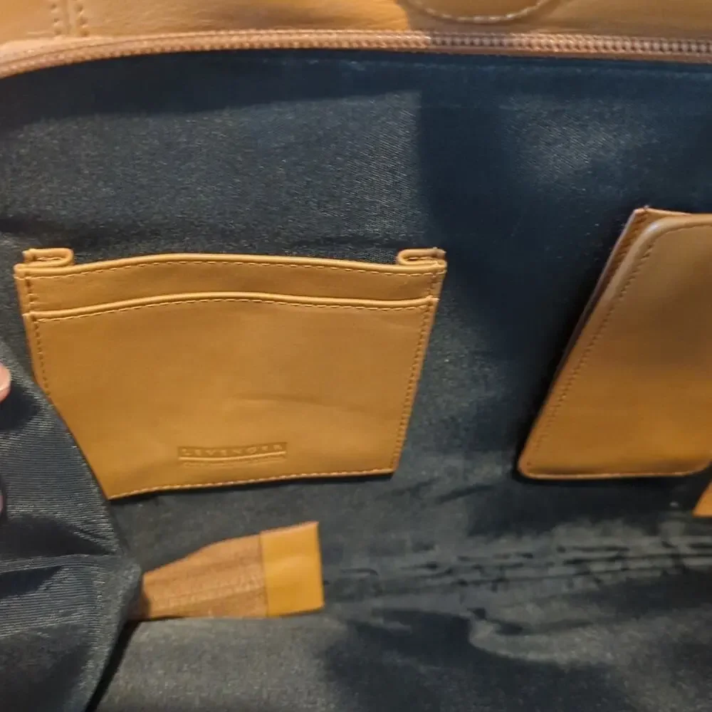 Levenger Business Tan Leather Briefcase with Crossbody Strap